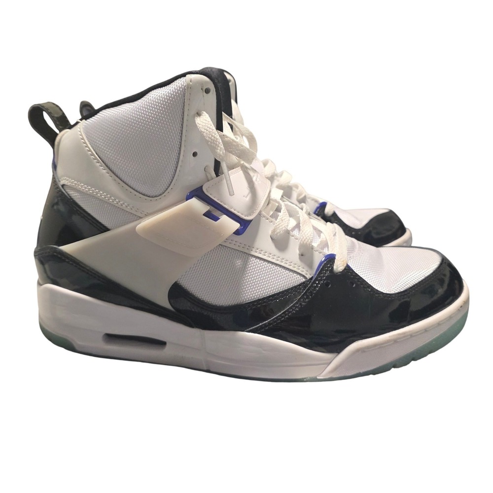 Nike Jordan Flight 45 High Men 10.5 White Black Royal Patent Leather Basketball